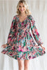 Paisley Print Chiffon Dress W/V-neck