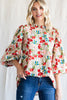 Floral Print Top W/ Frilled Neck