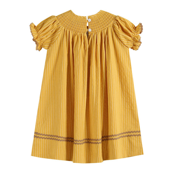 Mustard Pinstripe Fall Pumpkin Smocked Bishop Dress