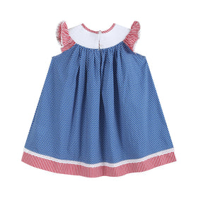 Star Print USA Flag and Fireworks Smocked Bishop Dress