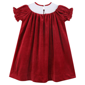 Red Velour Reindeer Smocked Bishop Dress