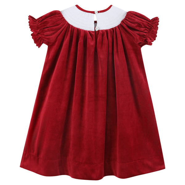 Red Velour Reindeer Smocked Bishop Dress