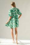 POP OF COLOR LINEN LOOK POLY WOVEN TIERED PUFF SLV MINI DRESS