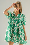 POP OF COLOR LINEN LOOK POLY WOVEN TIERED PUFF SLV MINI DRESS
