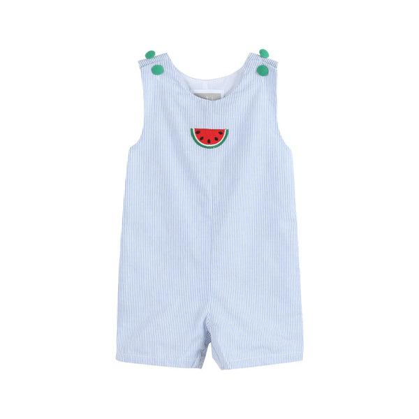 Light Blue Seersucker Watermelon Shortalls