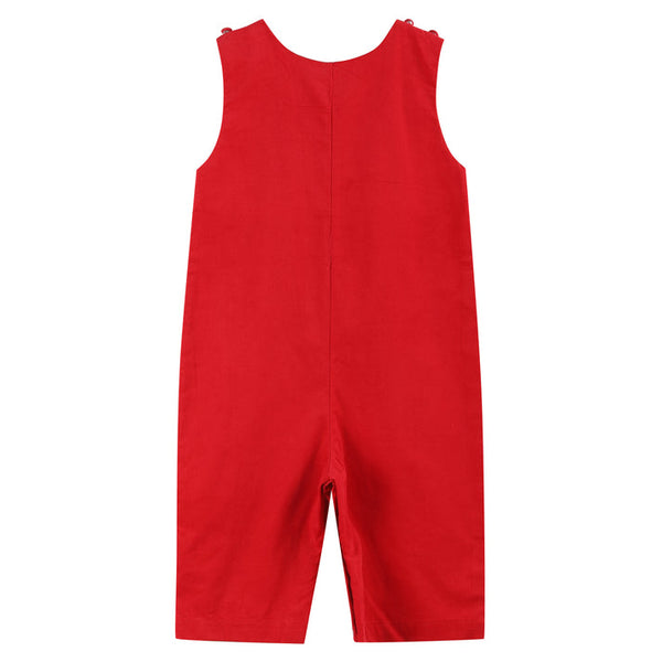 Red Velour Christmas Smocked Overalls