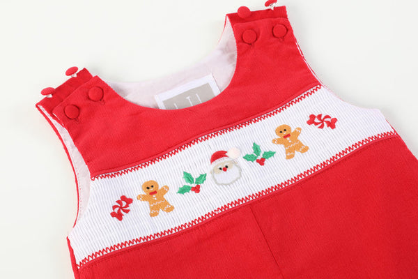 Red Velour Christmas Smocked Overalls
