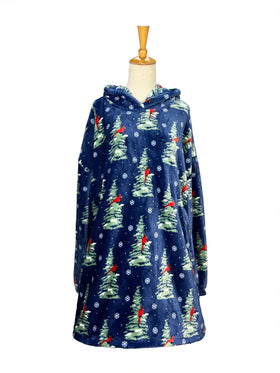 Navy Christmas Cardinal Oversized Blanket Pullover