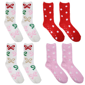 2-Pair Christmas Bows Therapeutic Spa Socks