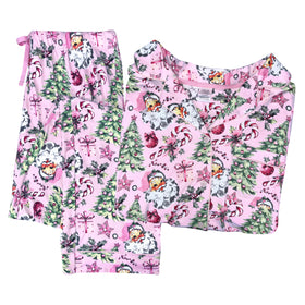 Pink Vintage Holiday Button Down Loungewear Set