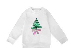 Sequin Christmas Tree & Bow Sweatshirt-WHITE