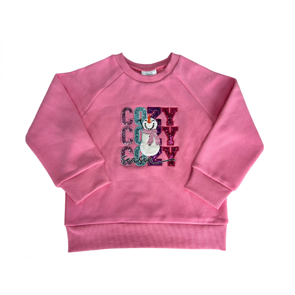 Cozy Season Snowman Sweatshirt - Pink