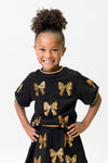 Belle Cher Black and Gold Bows Top