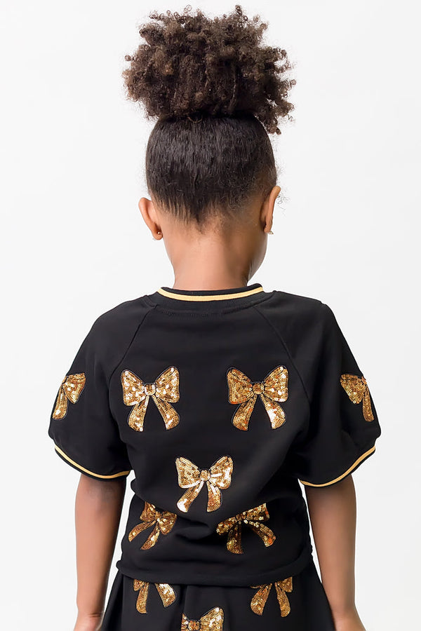 Belle Cher Black and Gold Bows Top