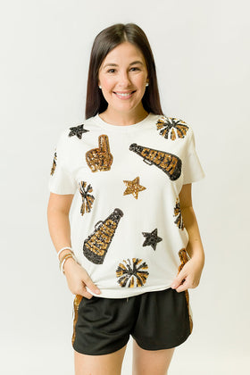 BELLE CHER BLACK AND GOLD CHEER SHIRT