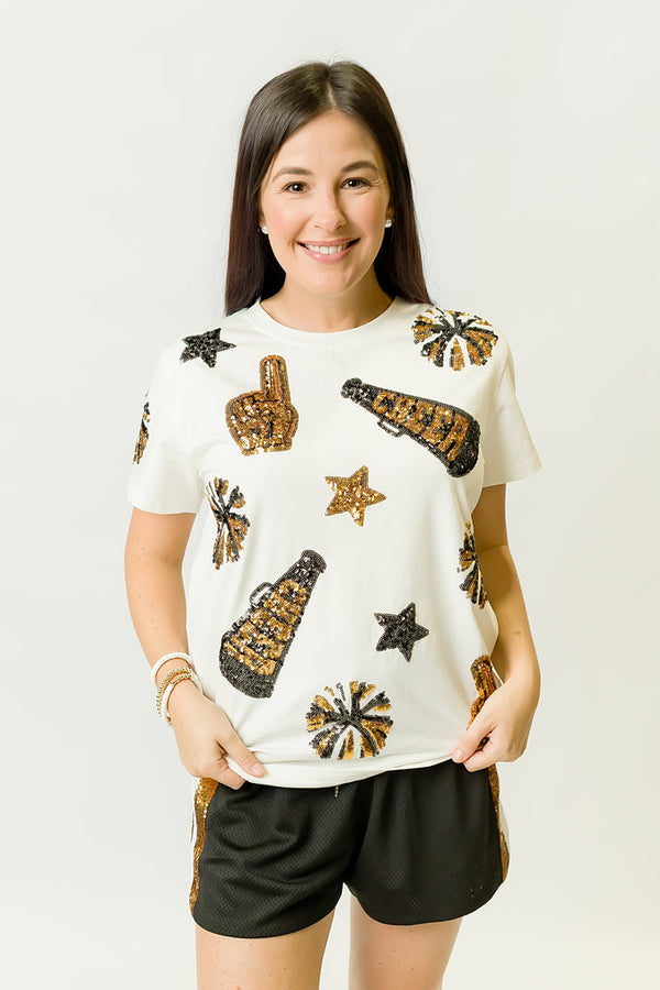 BELLE CHER BLACK AND GOLD CHEER SHIRT