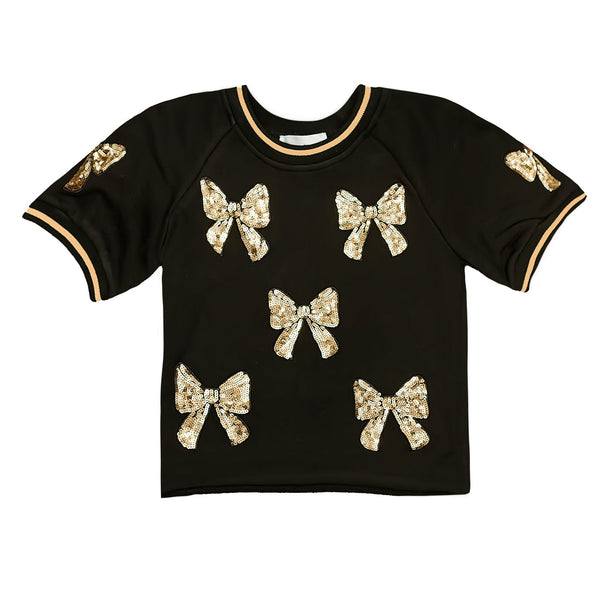 Belle Cher Black and Gold Bows Top