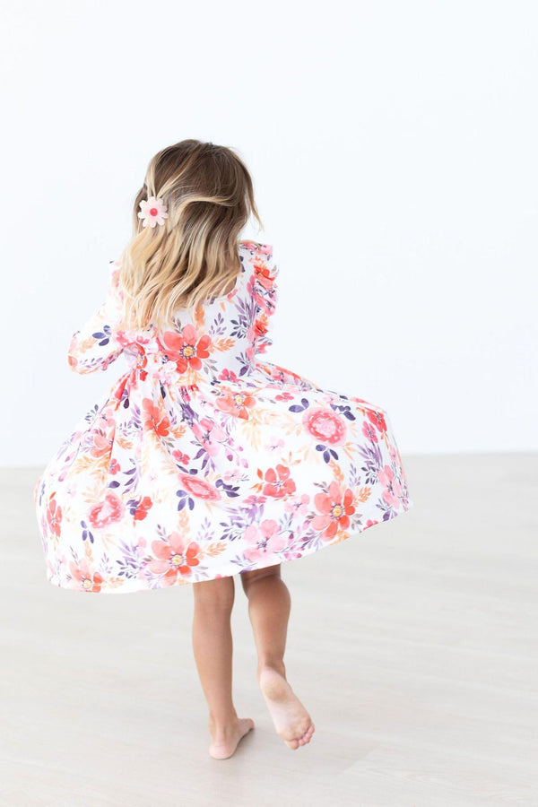 TANGERINE LEAVES RUFFLE TWIRL DRESS