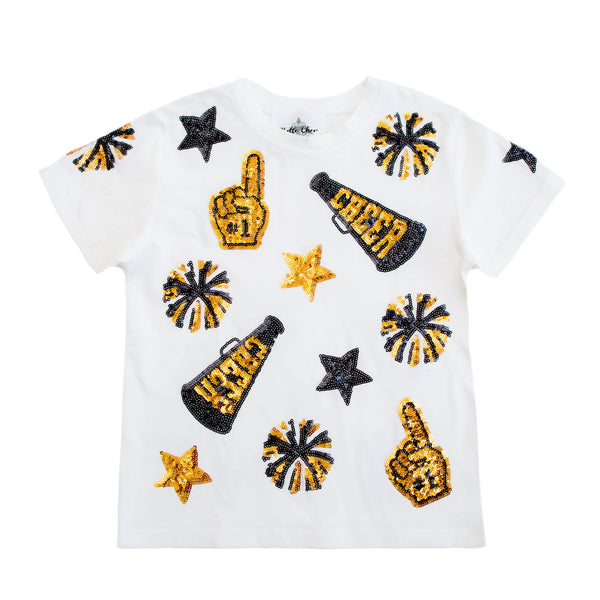 BELLE CHER BLACK AND GOLD CHEER SHIRT