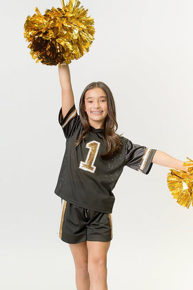 Belle Cher Black and Gold Sequin Jersey