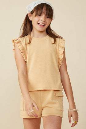 Girls Balloon Ruffle Sleeveless French Terry Knit Tank