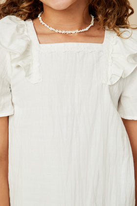 Girls Lace Trimmed Wide Ruffle Detail Top