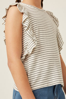 Girls Ribbed Stripe Ruffled Tank