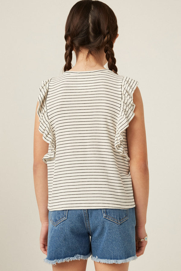 Girls Ribbed Stripe Ruffled Tank