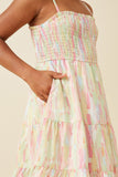 Girls Watercolor Print Smocked Tiered Tank Dress