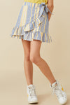 Girls Asymmetric Ruffle Ribbon Tie Striped Skirt