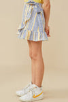 Girls Asymmetric Ruffle Ribbon Tie Striped Skirt