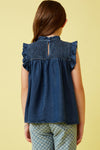 Girls Ruffle Detailed Smocked Denim Tencel Tank