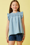 Girls Ruffle Detailed Smocked Denim Tencel Tank