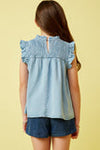 Girls Ruffle Detailed Smocked Denim Tencel Tank