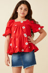 Girls All Over Daisy Embroidered Square Neck Top