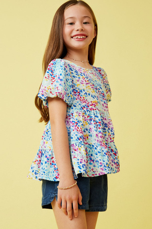 Girls Abstract Multi Color Dot Peplum Top