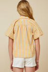 Girls Striped Puff Sleeve Button Up Poplin Shirt