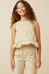 Girls Floral Button Back Ruffled Hem Tank