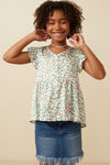 Girls Ditsy Floral Button Down Ruffled Peplum Tank