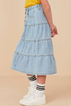 Girls Button Fly Tiered Denim Maxi Skirt