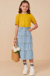 Girls Button Fly Tiered Denim Maxi Skirt