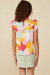 Girls Abstract Print Ruffle On Ruffle V Neck Tank