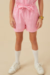 Girls Self Belted Stripe Shorts