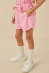 Girls Self Belted Stripe Shorts