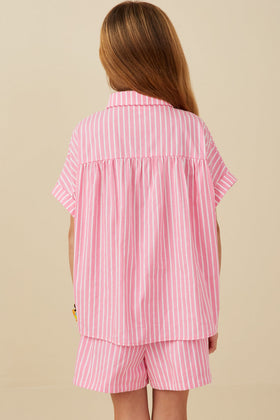 Girls Dolman Cut Button Up Stripe Shirt