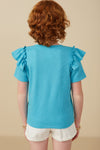 Girls Marled Ruffled Sleeve Textured Knit Top