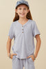 Girls Rib Knit Marled Henley