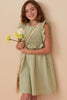 Girls Linen Like Striped Button Detail Ruffled Dress