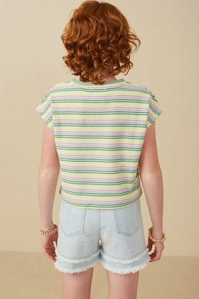 Girls Engineered Stripe Textured Knit Boxy Tee