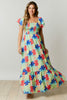 Multicolor Floral Print Smocked Maxi Dress